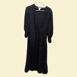 Black, sparkle, glitter, long sleeve, midi, V-neck dress